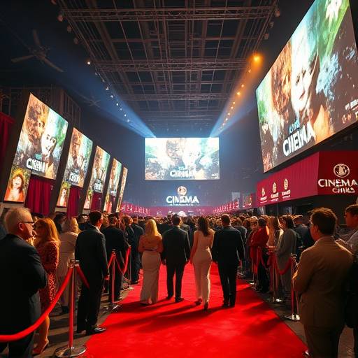 Foto de um festival de cinema com celebridades e tel&otilde;es